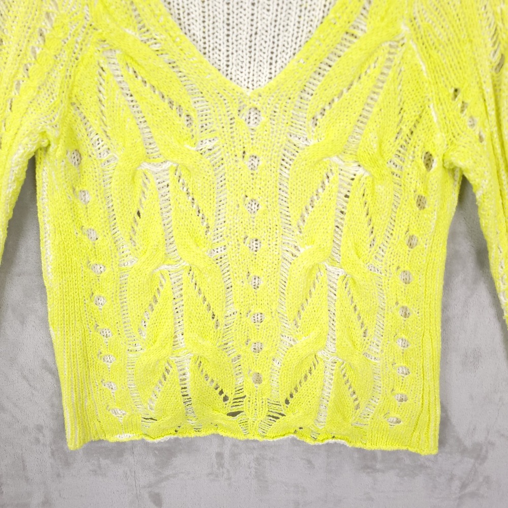 Free People Pullover Sweater Small Spray Highlighter Neon Cable Knit Boho Grunge - Picture 6 of 12